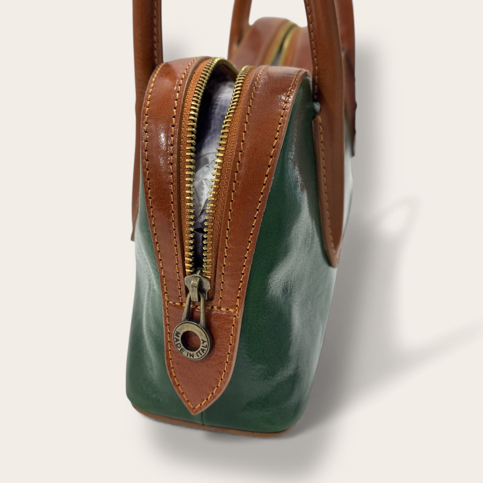 Florence Italy – Tornabuoni Verde con Manico Cuoio | Borsa in Pelle Made in Italy