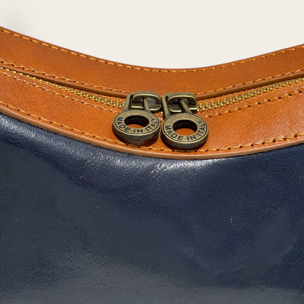 Florence Italy – Tornabuoni Blu con Manico Cuoio | Borsa in Pelle Made in Italy