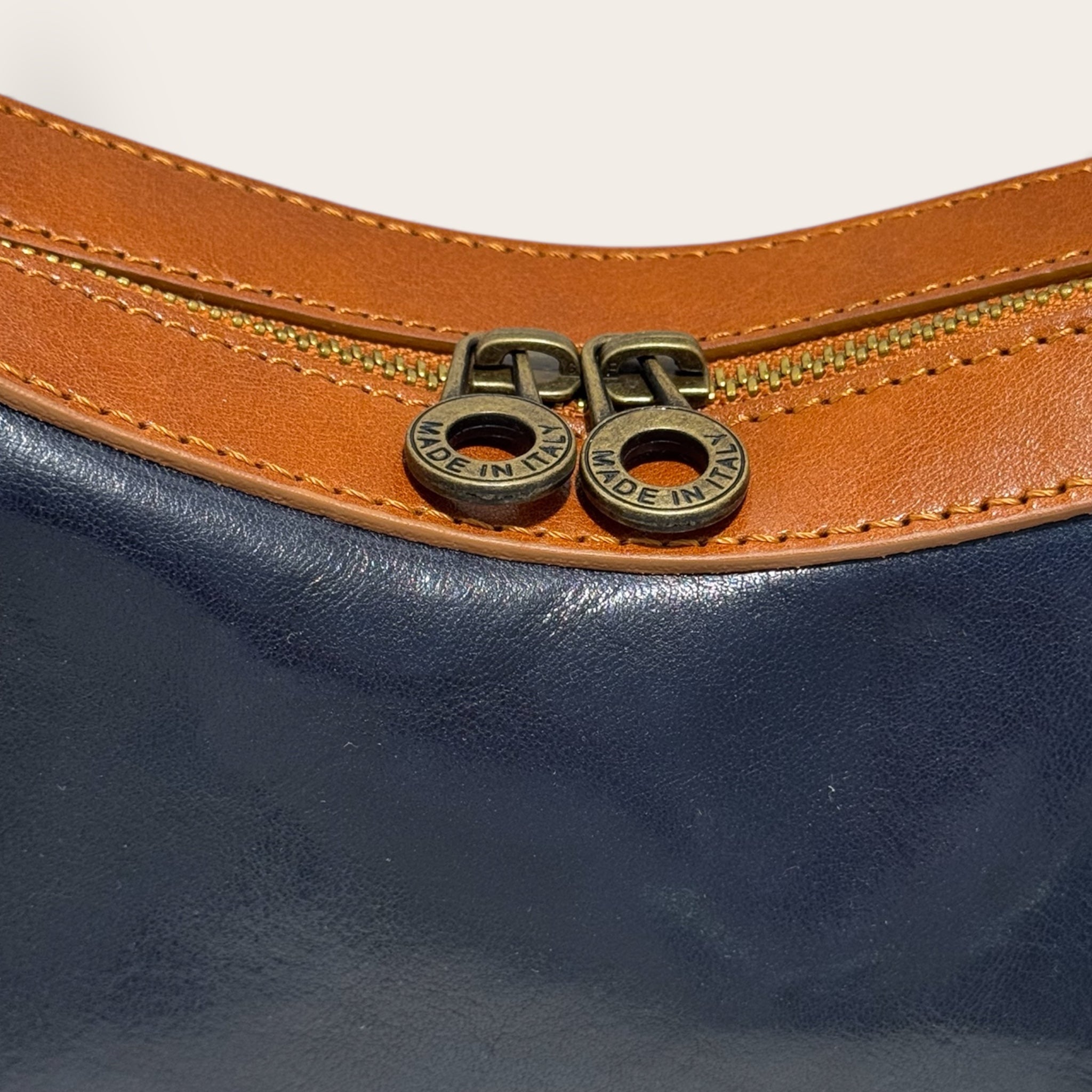 Florence Italy – Tornabuoni Blu con Manico Cuoio | Borsa in Pelle Made in Italy