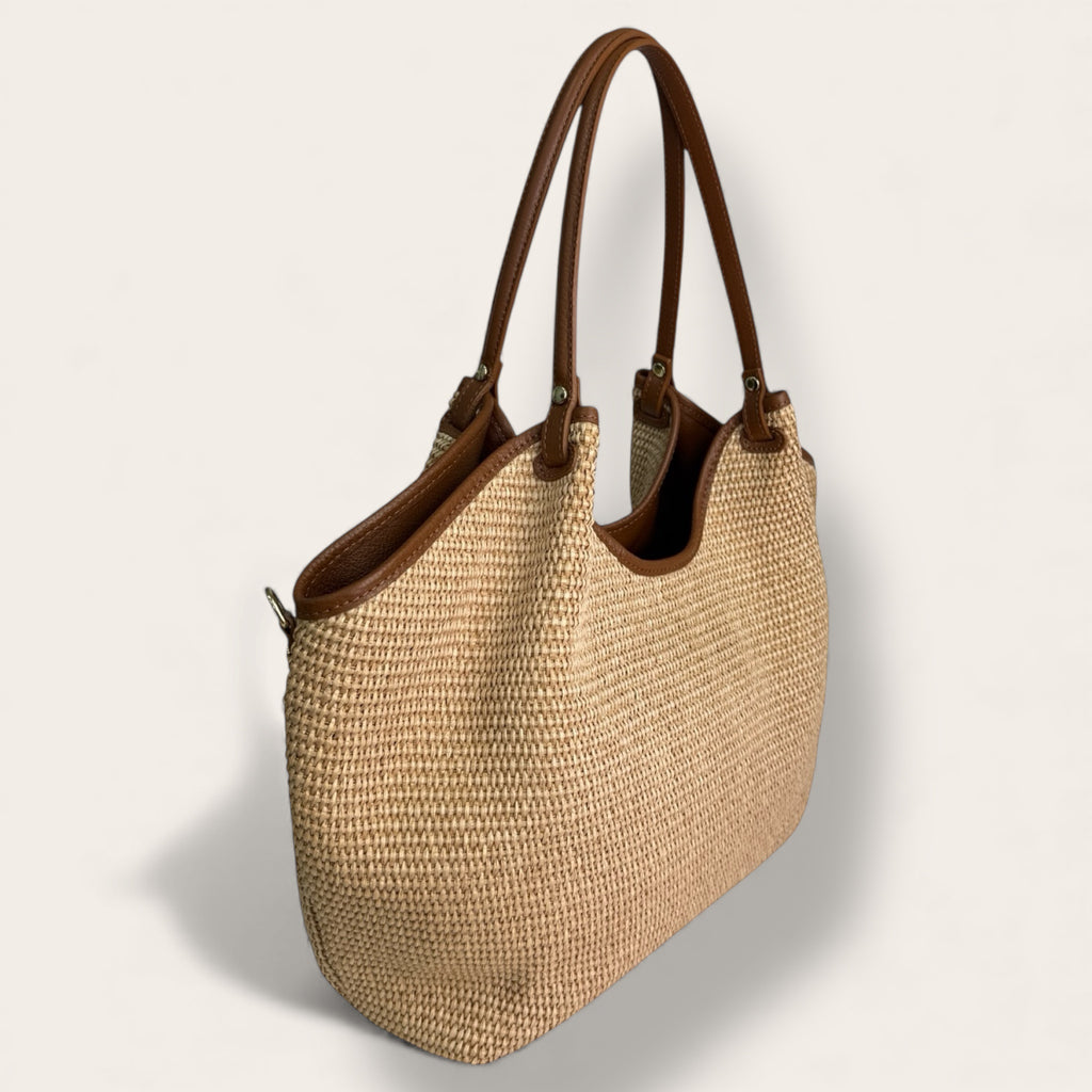 Florence Italy – Borsa Arno in Tessuto Intrecciato con Profili in Pelle