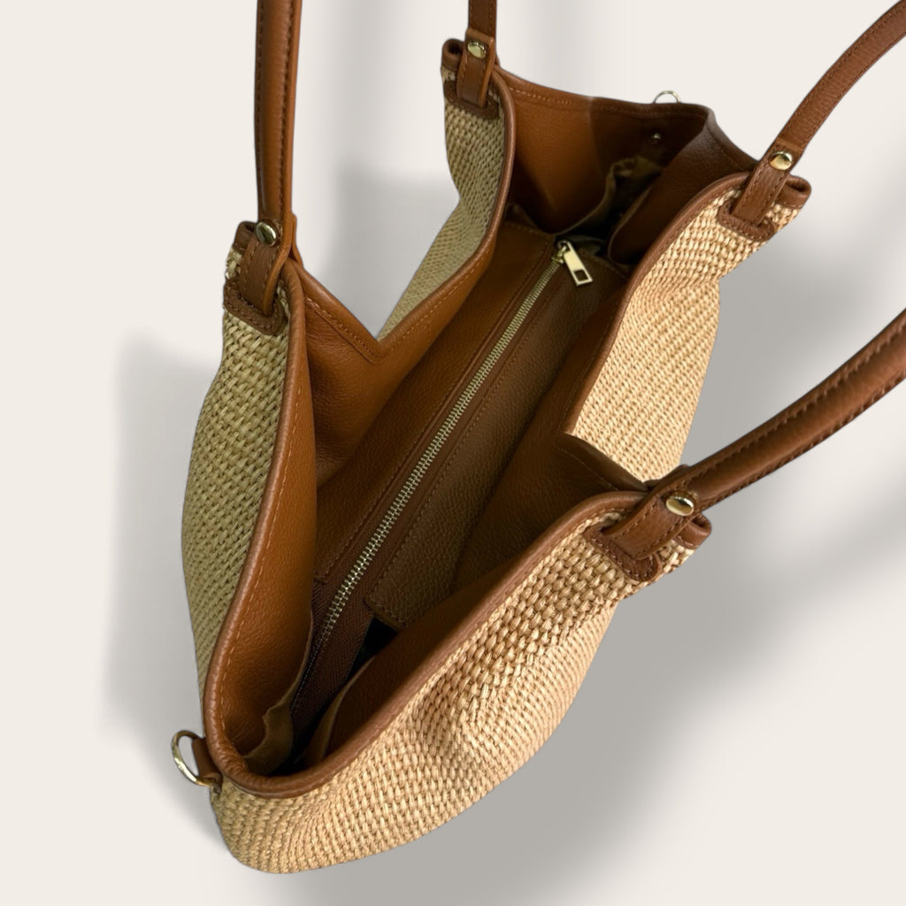 Florence Italy – Borsa Arno in Tessuto Intrecciato con Profili in Pelle